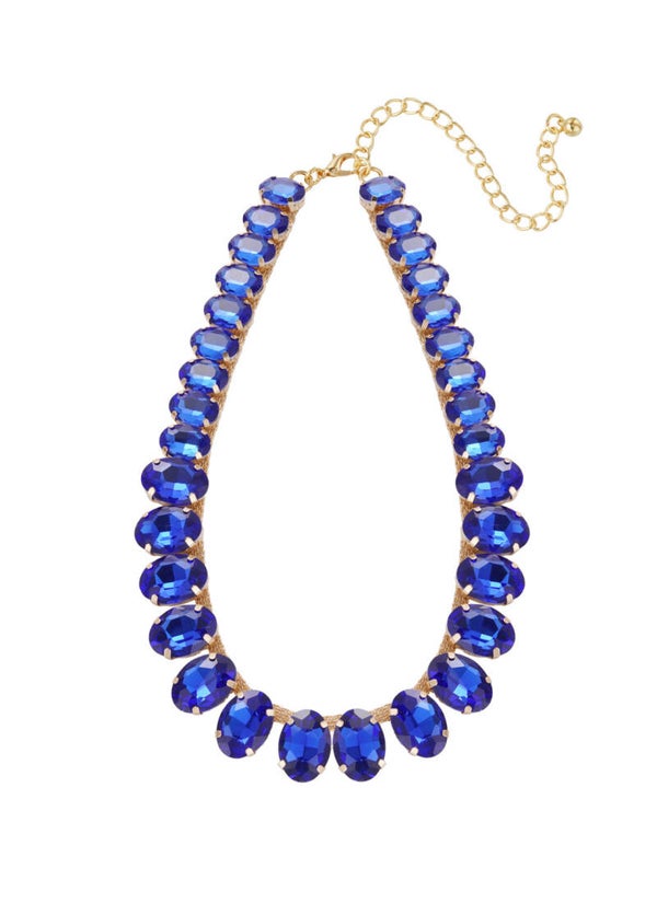 Ketting grote ovalen kralen blauw
