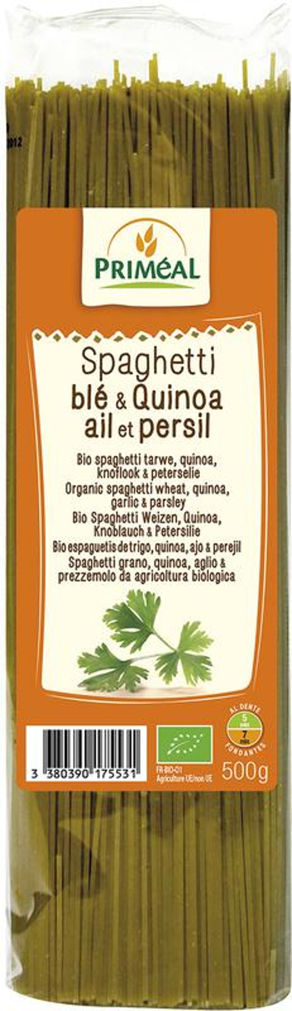 Primeal Bio spaghetti tarwe, quinoa, knoflook & peterselie 500g