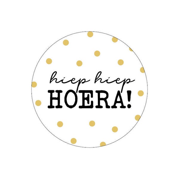 Sticker: hiep hiep hoera, goudkleurig