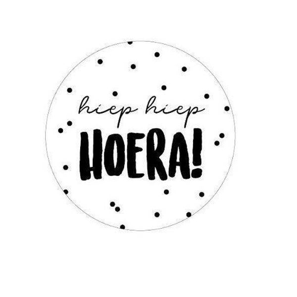 Sticker: Hiep hiep hoera, zwart wit