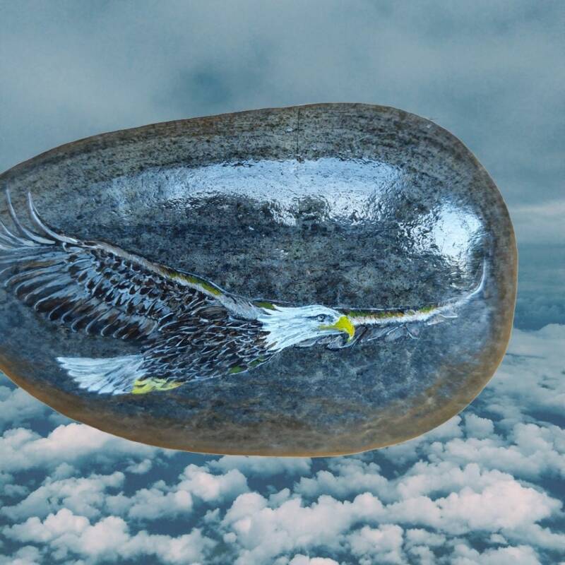 Totemdier Arend geschilderd op steen.