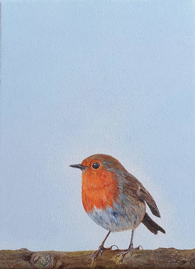 Totemdier Roodborstje olieverf op canvas.