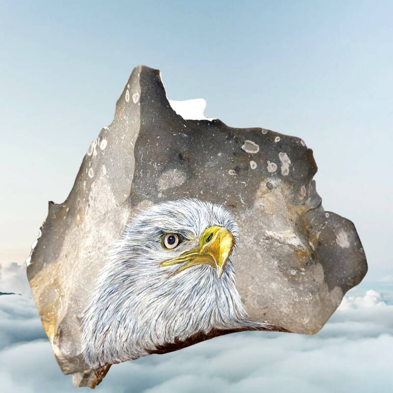 Totemdier Adelaar geschilderd op steen.