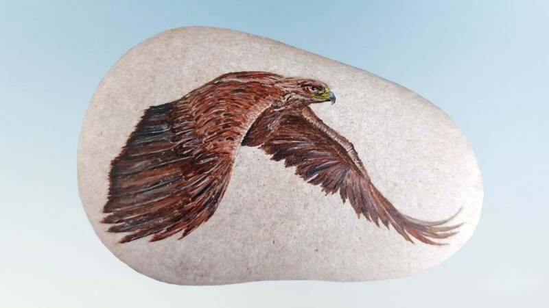 Totemdier Adelaar geschilderd op steen.