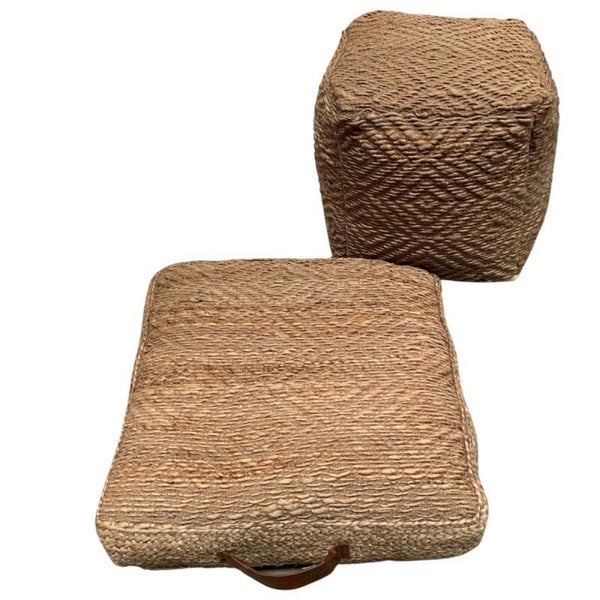 Poef jute geweven diamant relief 40x40hg40cm