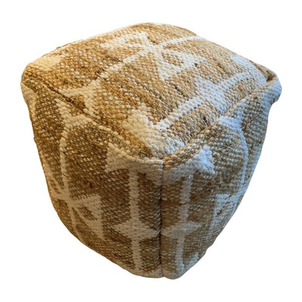 Poef jute wit chenille 40x40xh40cm