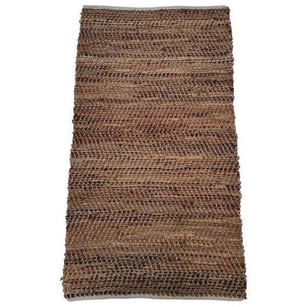 Vloerkleed jute gerecycled leer bruin geweven