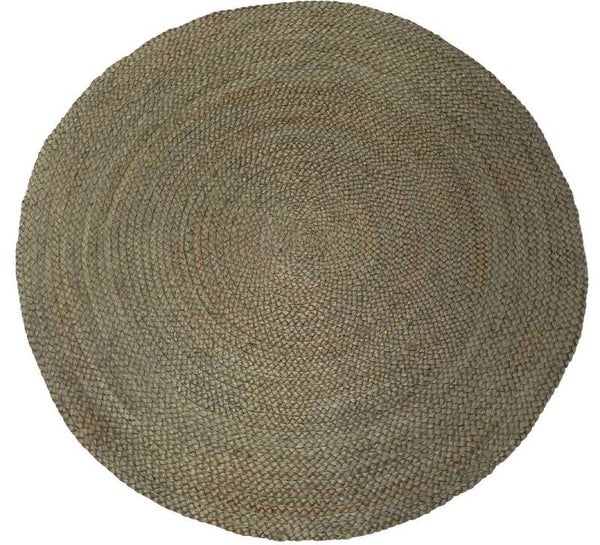Vloerkleed gevlochten jute rond ø 150 cm olijfgroen