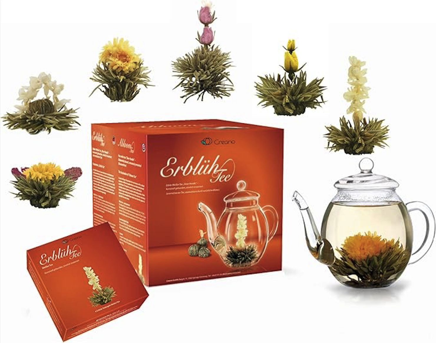 Cadeauset Theebloemen Mix met Glazen Theepot - witte thee