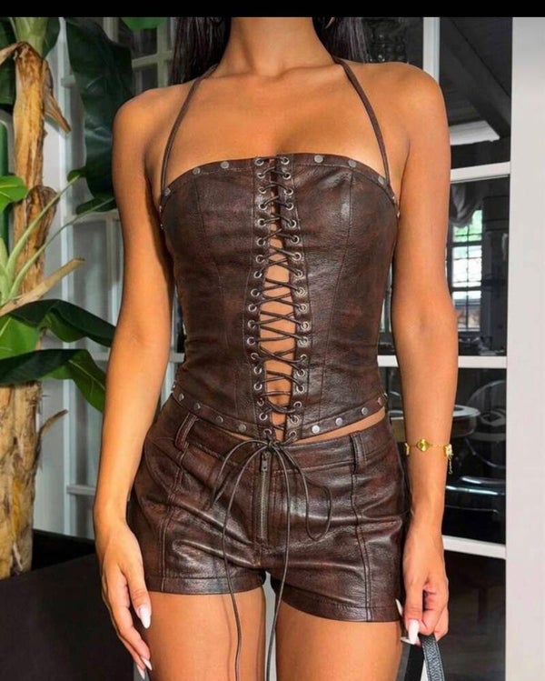 Leather brown corset top