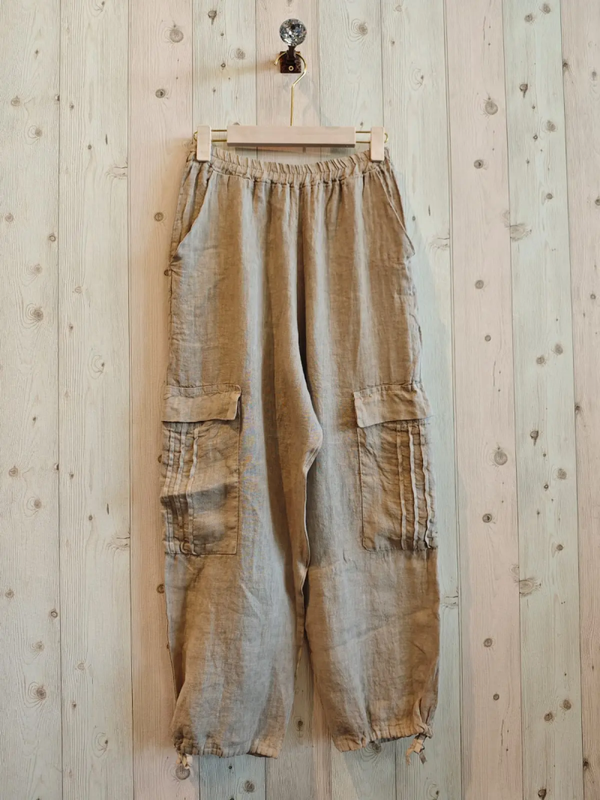 LINEN & MORE | piratenstijl broek 100% linnen | beige | one size