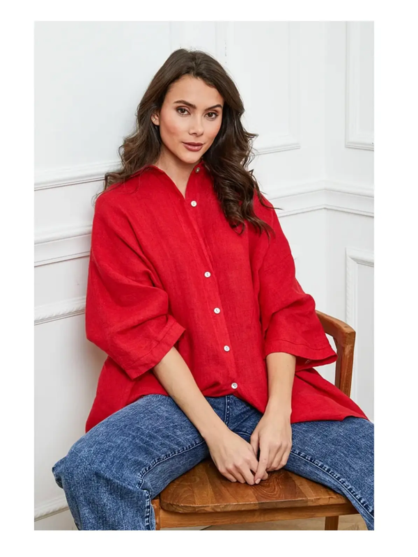 LÉA & LUC |  Overhemd van 100% linnen | rood | one size