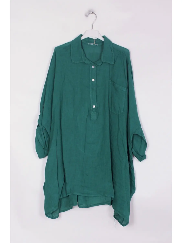 LÉA & LUC |    Korte jurk van 100% linnen | groen | one size