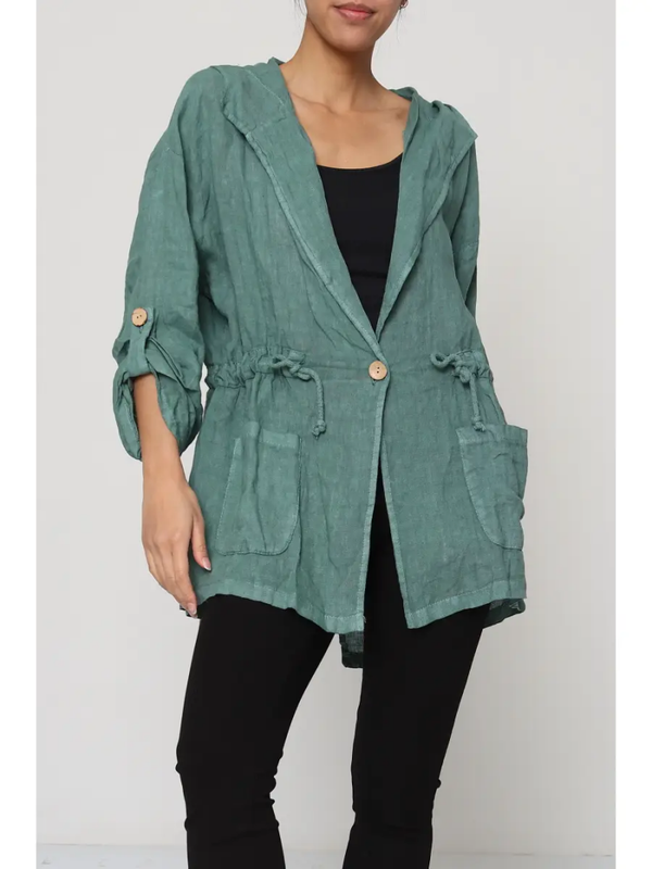 LÉA & LUC | Linnen vest met capuchon van 100% linnen | groen | one size