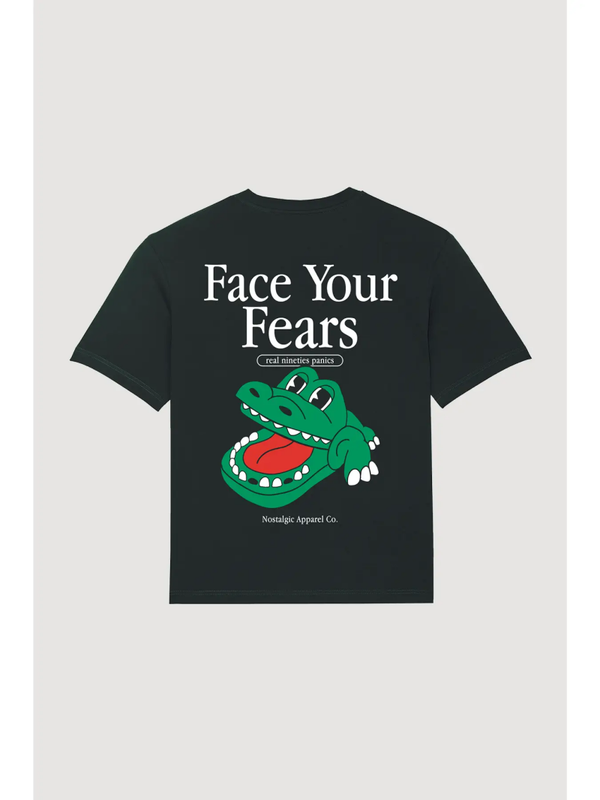 NOSTALGIC APPAREL | Face your fears | Black Tee | loose fit - large
