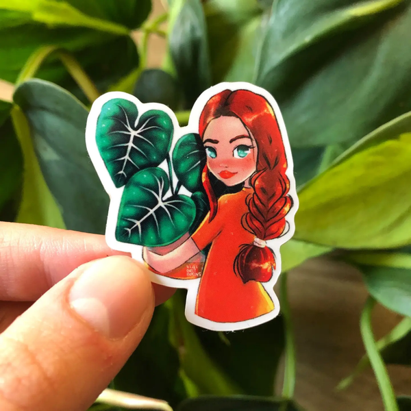 plantythings | Sticker | Philodendron Gloriosum meisje met vlecht