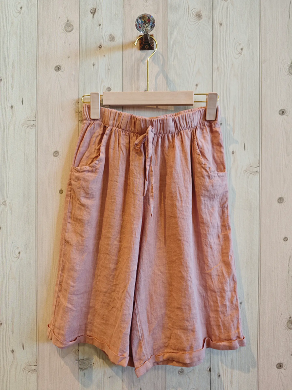 LINEN & MORE | damesshort 100% linnen | roze | one size