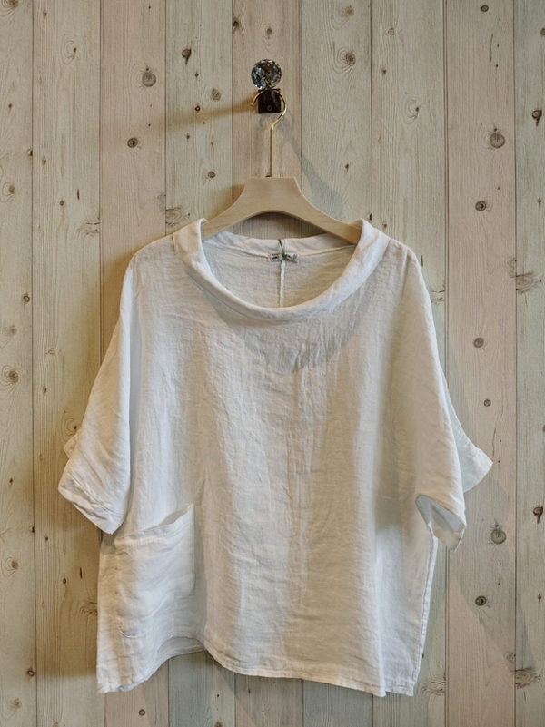 LINEN & MORE | bloese boothals 100% linnen | wit | one size