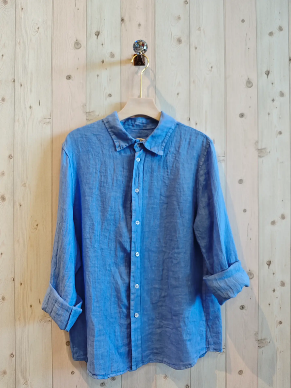 LINEN & MORE | heren overhemd 100% linnen | blauw | medium