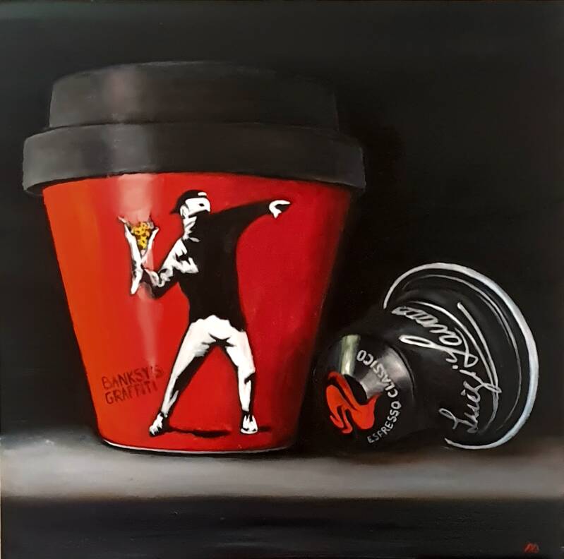 30x30 banksy koffie