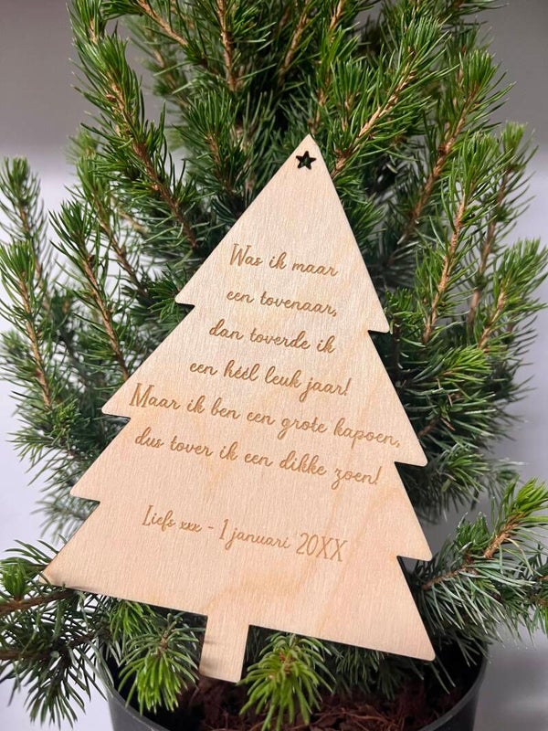Nieuwjaarsbrief in hout - kerstboom