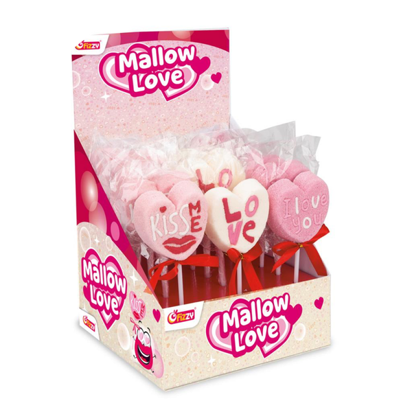 FIZZY MARSHMALLOW LOLLIPOPS LOVE Display 18 stuks 35G