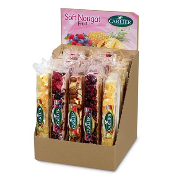 Display CARLIER NOUGATREEP MIX LUXE FRUIT 25 stuks 100G Art nr. 50607