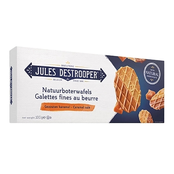 J Destrooper Natuurboterwafels gezouten karamel 100g Verp 12