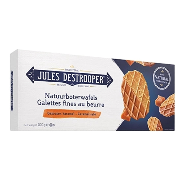 J Destrooper Natuurboterwafels gezouten karamel 100g Verp 12