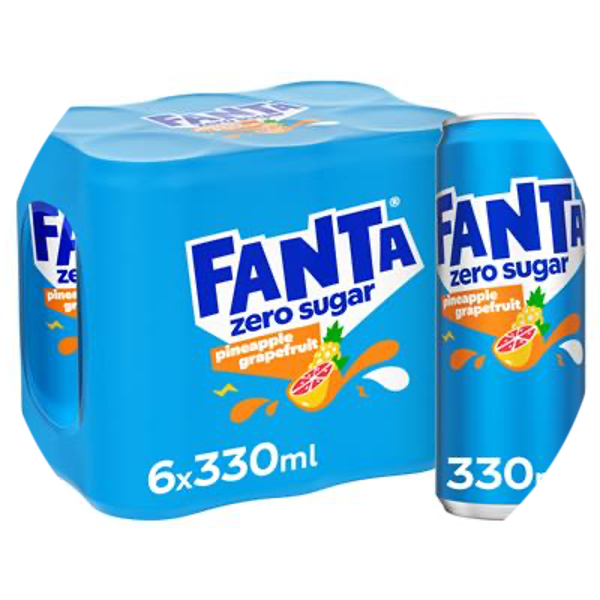 FANTA ZERO PINEAPPLE&GRAPEFRUIT CANS 4X33CL 6-PACK Art nr. 54725