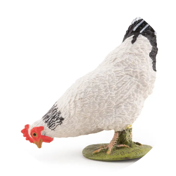Beeldje van een witte kip die pikt verp 5