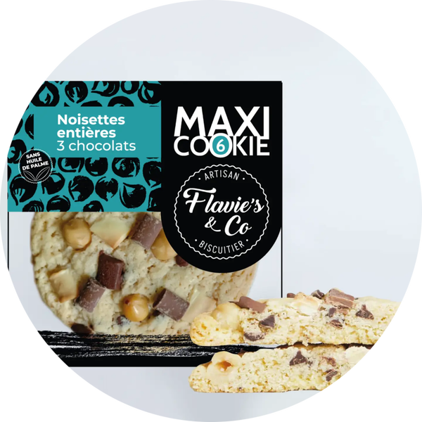 Maxi Cookie met hele hazelnoten en drie soorten chocolade Verp 14