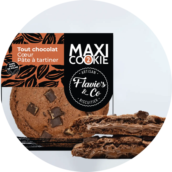 Maxi cookie met pure chocolade en hart van palmolievrije chocoladepasta  Verp 14