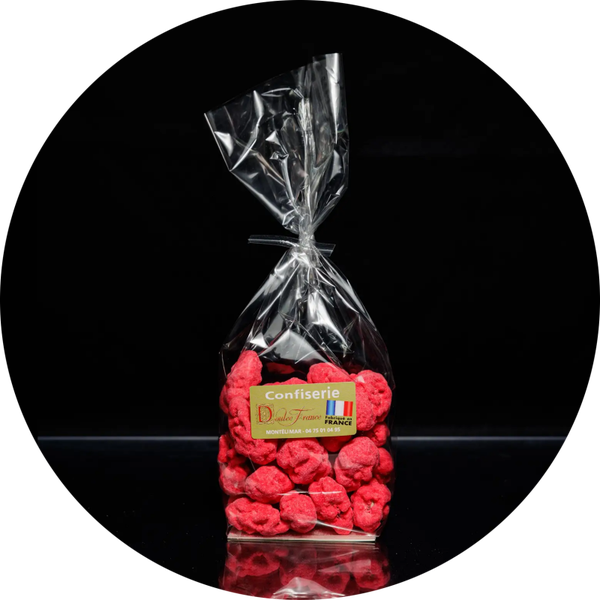 Zak van 200 g rode pralines verp 12