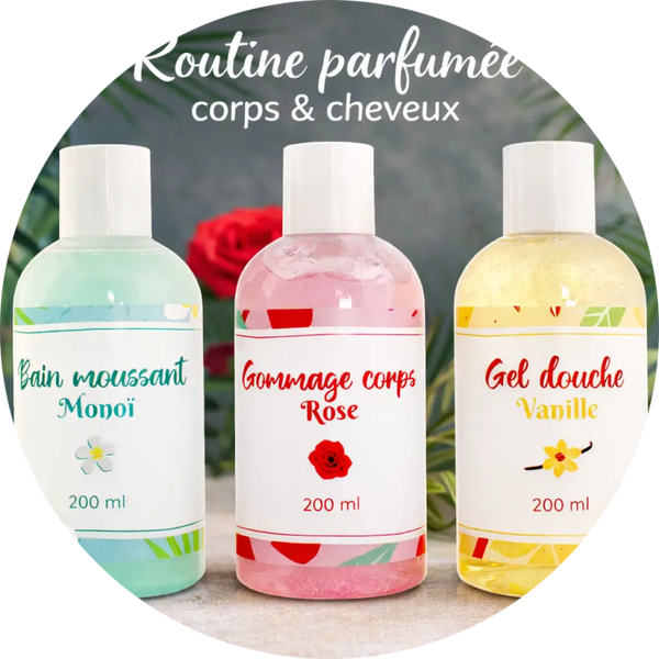 Badset Trio – Monoï, Vanille & Roos (3×200 ml) Verp 40