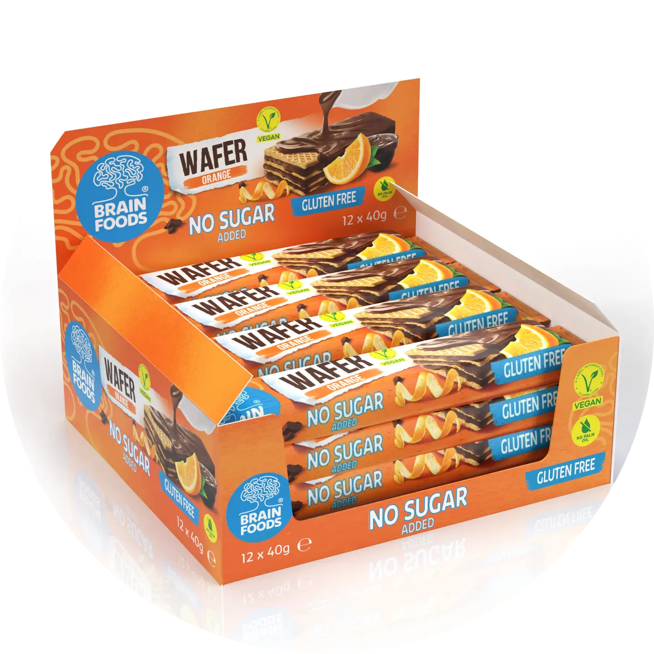Display 12 Glutenvrije veganistische sinaasappelwafel zonder toegevoegd suiker, rijk aan vezels verp 48