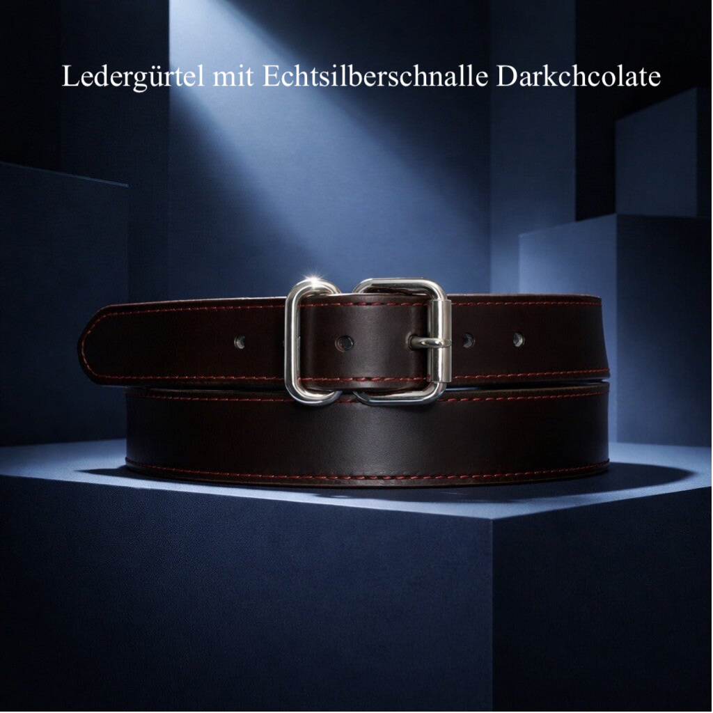 Eleganter Ledergürtel in Schwarz oder Darkchocolate mit Echtsilber-Schnalle