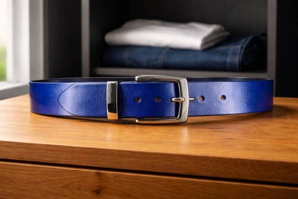 Handgefertigter Ledergürtel Blau – Pflanzlich gegerbtes Leder – Edelstahlschnalle – 39 mm Casual Herrengürtel