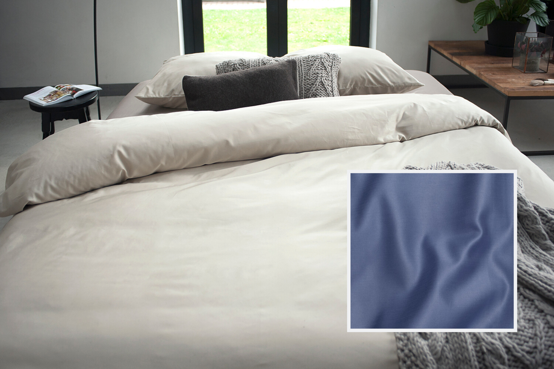 Dommelin dekbedovertrek Uni katoen satijn staalblauw