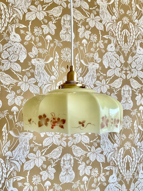 Vintage hanglampje zacht geel met bladeren print