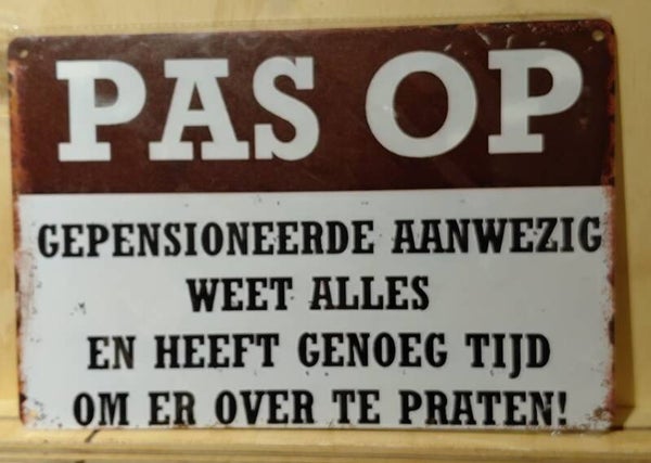 Metaalbordje Pas op