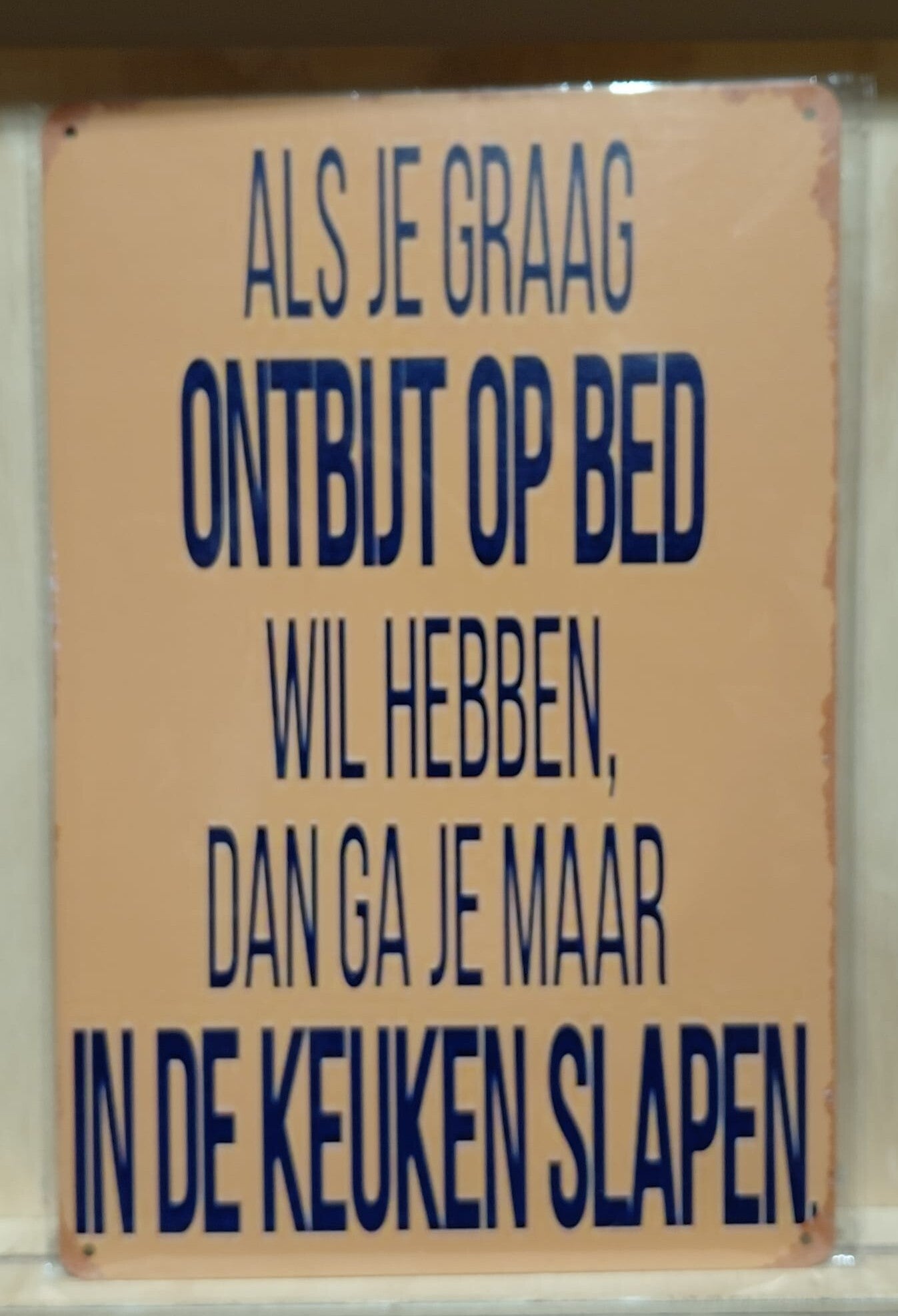 Metaalbordje Ontbijt op bed