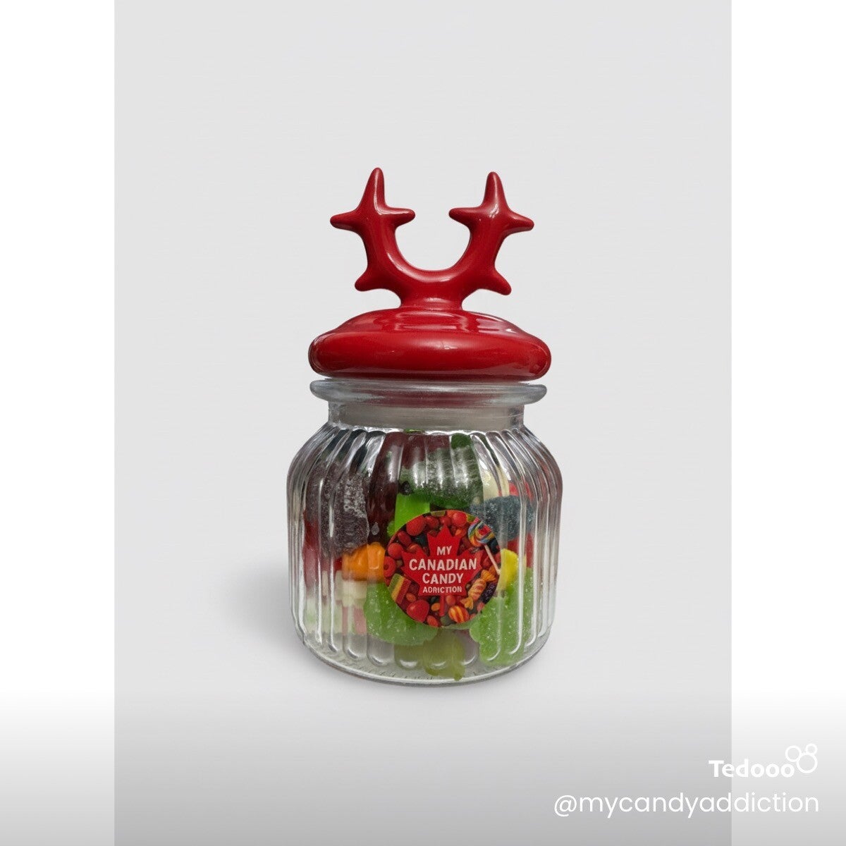 Reindeer jar filled with Christmas candy