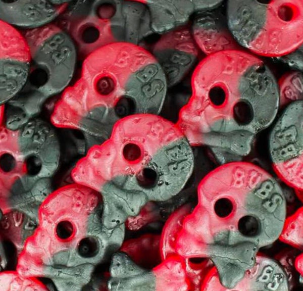 Mini Raspberry licorice skulls  25 grams