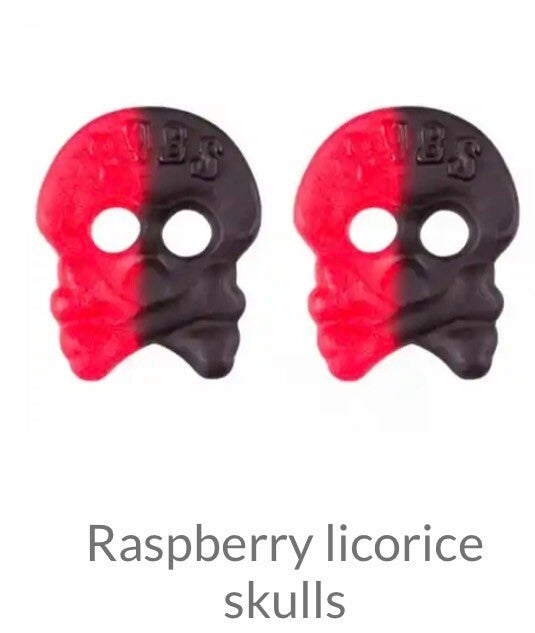 Large raspberry licorice skulls (HALAL)