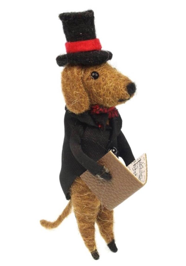 Hond met pak en hoed