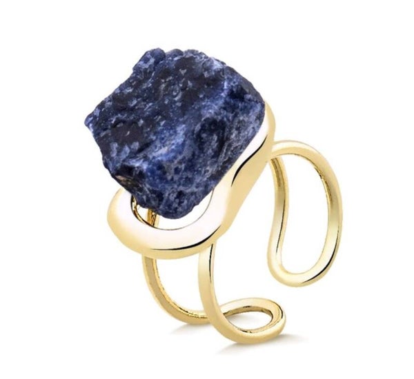 Rio Design,  Ring , gold plated met blauwe steen