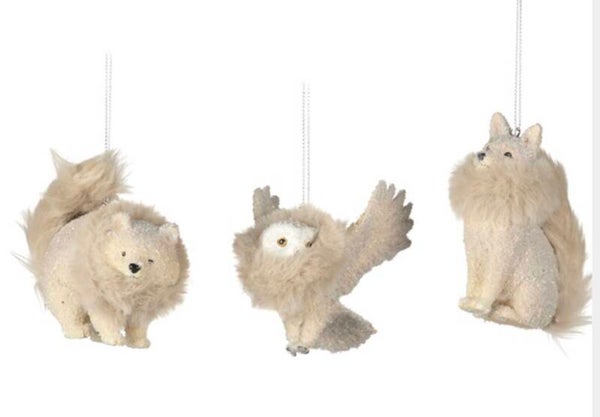 Ornament uil met bontkraag