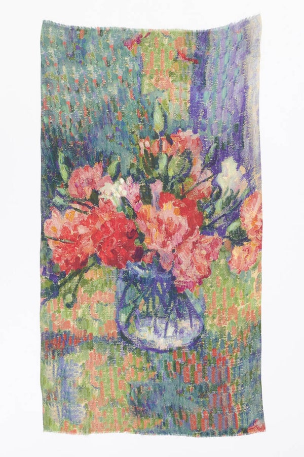 Otracosa shawl - Red flowers in glass vase - zijde/wol
