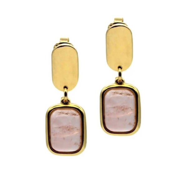 Rio Design, Clips oorbellen roze Quartz , plated gold